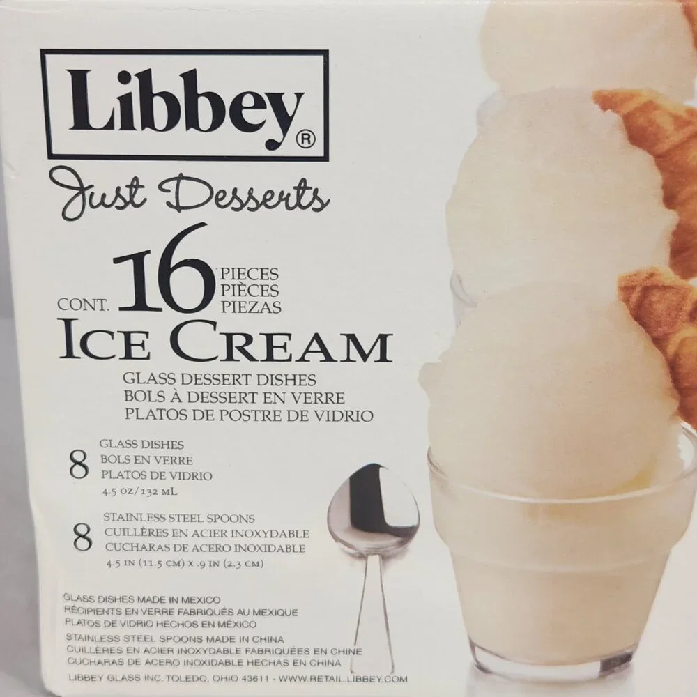 Libbey Just Desserts Mini Ice Cream Dishes & Spoons 16 Piece New In Box Party